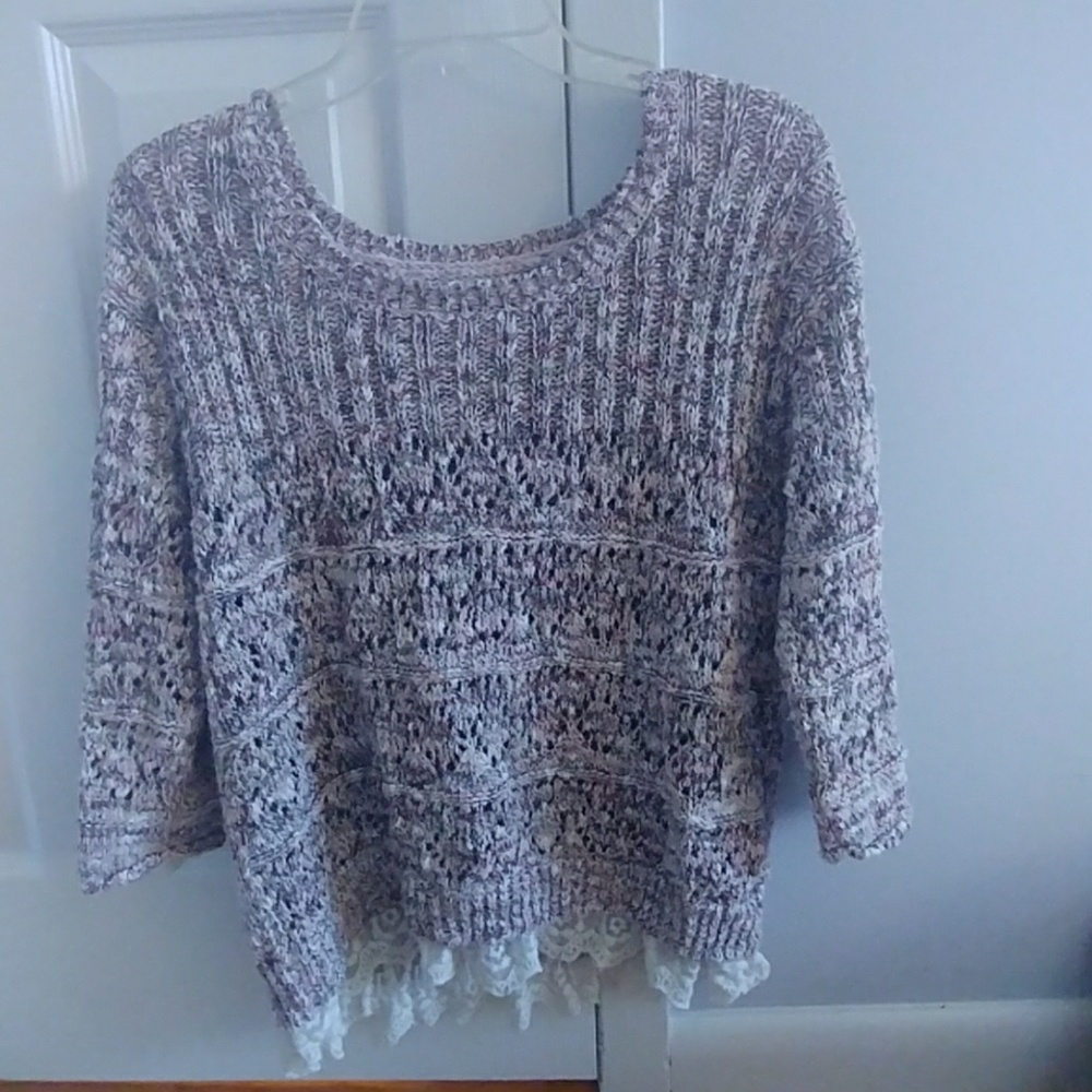 Pink and cream knitted sweater with lace trim - Picture 1 of 3